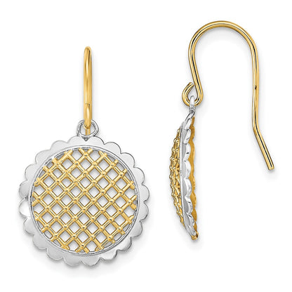 14K Yellow & Rhodium W/Rhodium Fancy Dangle Wire Earrings
