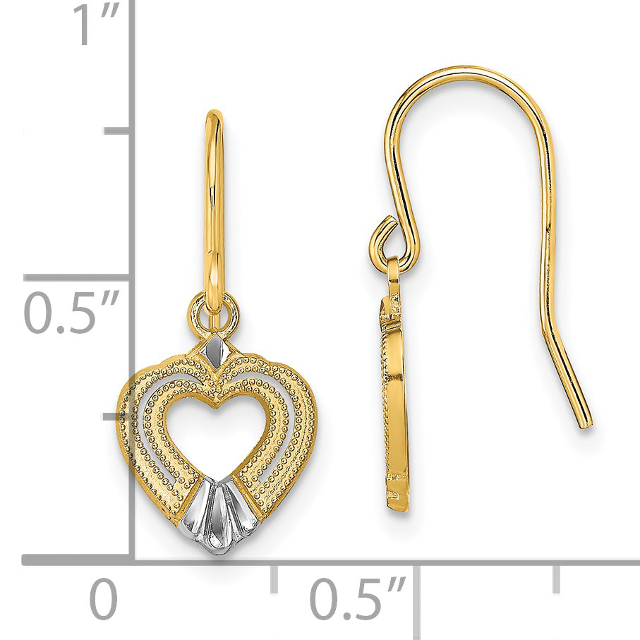 14K Yellow & Rhodium W/White Polished Heart Shepherd Hook Earrings