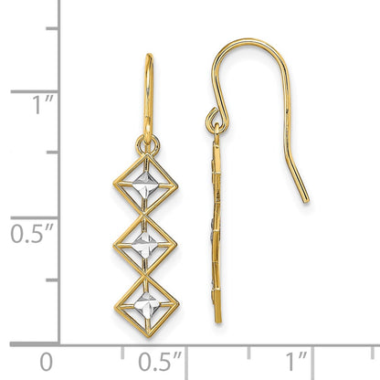 14K Yellow & Rhodium W/Rhodium Fancy Diamond-Cut Dangle Wire Earrings