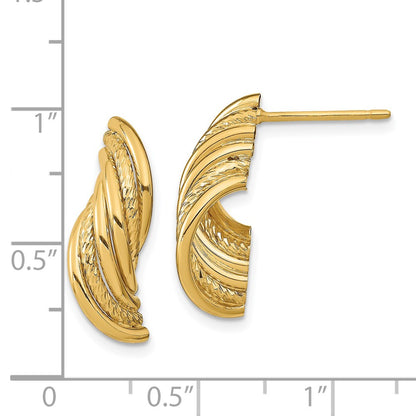 14K Yellow Gold Fancy Polished Diamond-Cut Twisted Post Dangle Earrings