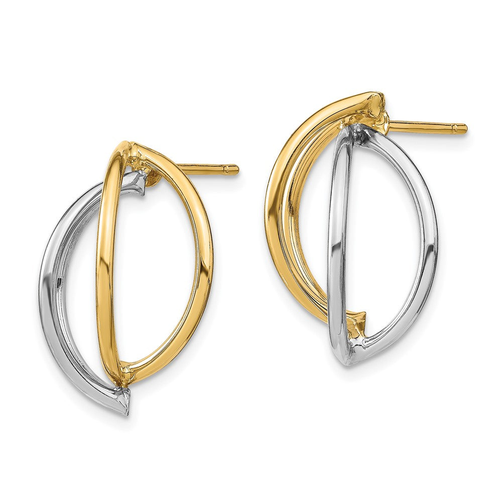 14K Yellow & Rhodium W/ White Double Half Circle Wire Post Earrings