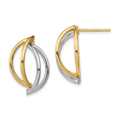 14K Yellow & Rhodium W/ White Double Half Circle Wire Post Earrings