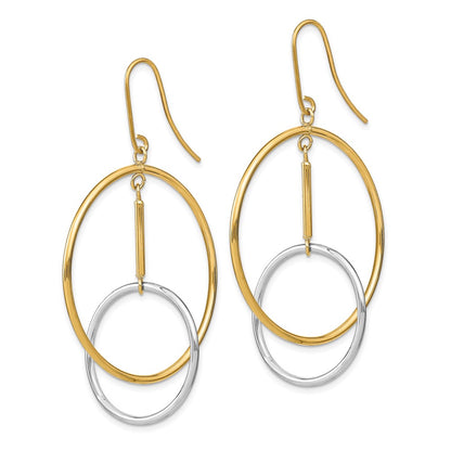 14K Two-Tone Double Circle & Bar Dangle Earrings