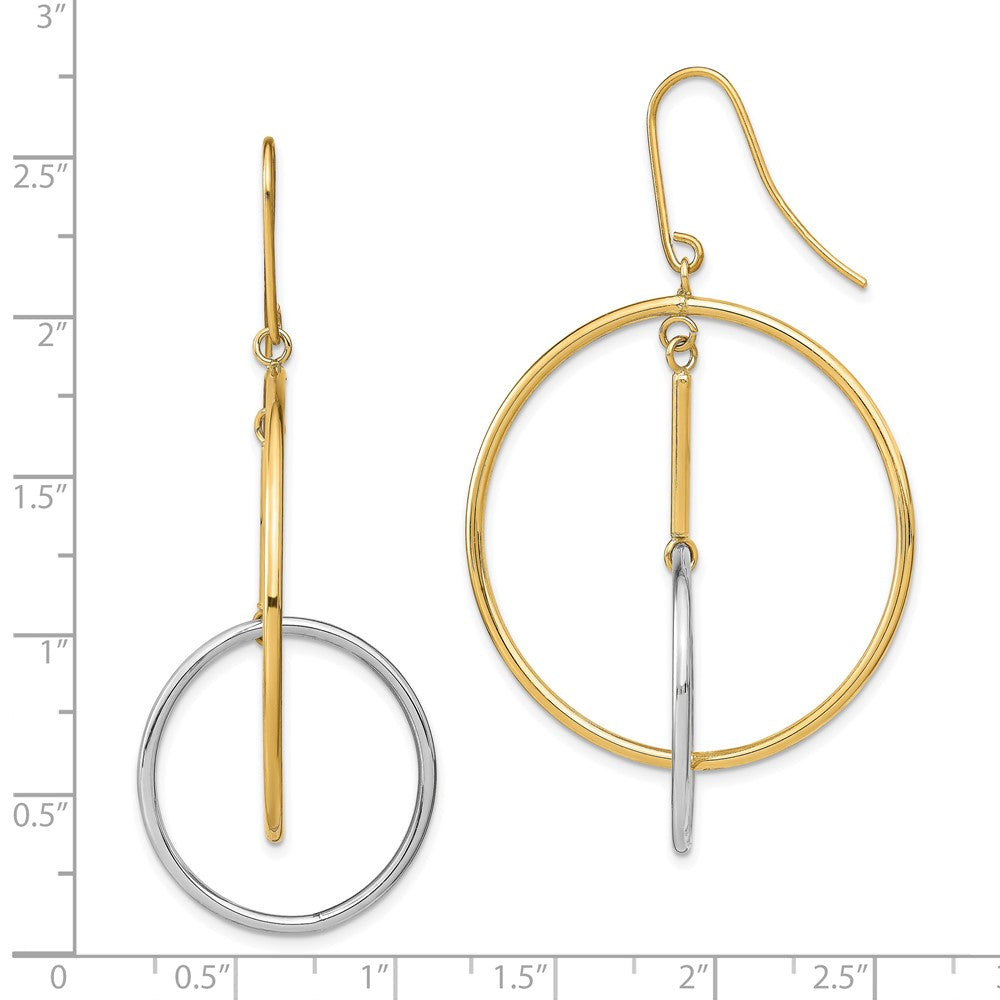14K Two-Tone Double Circle & Bar Dangle Earrings