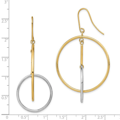14K Two-Tone Double Circle & Bar Dangle Earrings