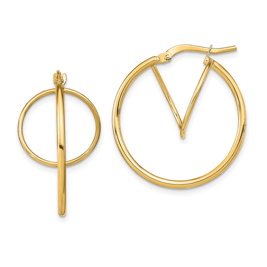 14K Yellow Gold Twisted Circle Inside Hoop Earrings