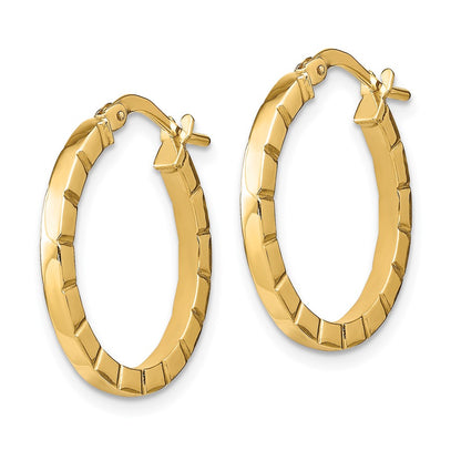 14K Yellow Gold Small Striped Edge Hoop Earrings