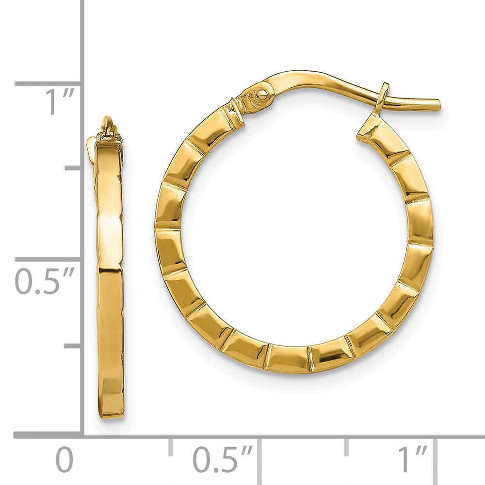 14K Yellow Gold Small Striped Edge Hoop Earrings