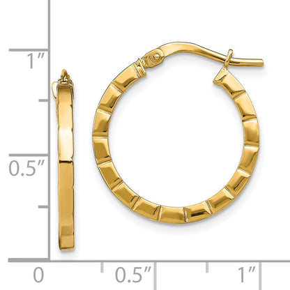 14K Yellow Gold Small Striped Edge Hoop Earrings