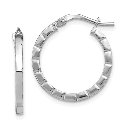 14K White Gold Small Striped Edge Hoop Earrings