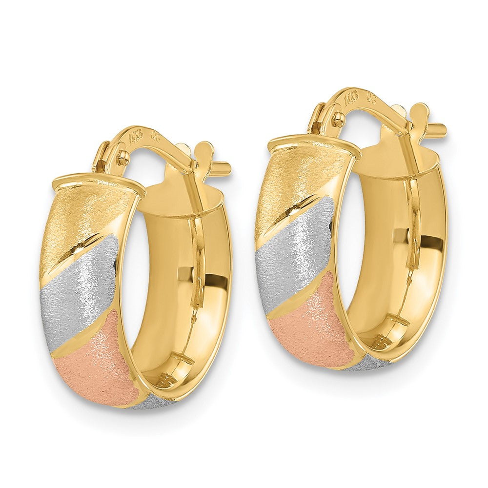 14K Yellow & Rhodium W/White And Rose Polished Satin Hoop Earrings