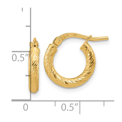 14K Yellow Gold Polished And Diamond-Cut 2.4mm Hoop Earrings