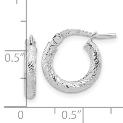 14K White Gold Polished Diamond-Cut 2.4mm Hoop Earrings