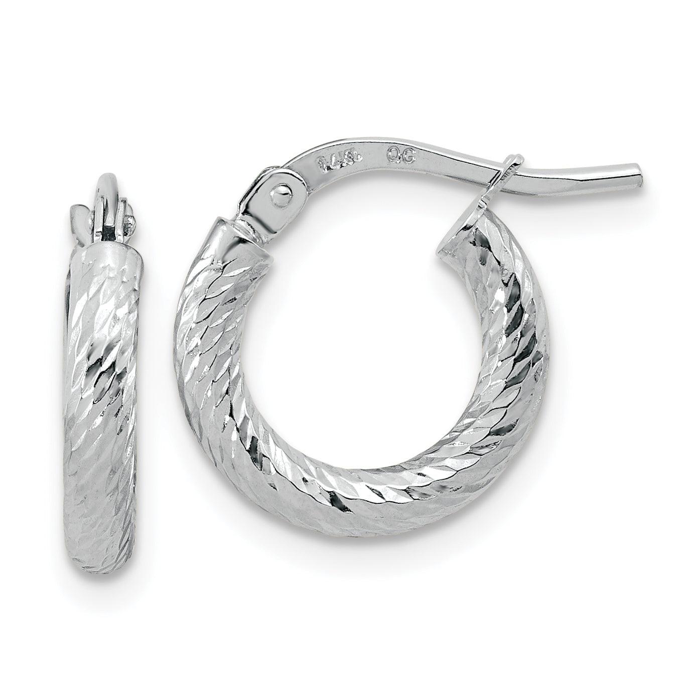 14K White Gold Polished Diamond-Cut 2.4mm Hoop Earrings