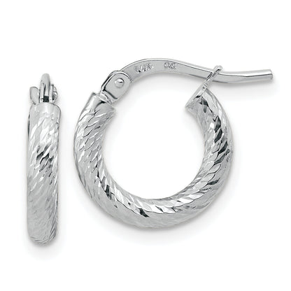 14K White Gold Polished Diamond-Cut 2.4mm Hoop Earrings