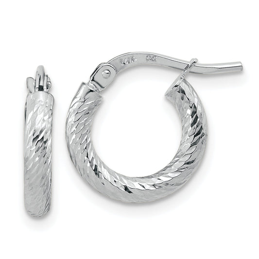 14K White Gold Polished Diamond-Cut 2.4mm Hoop Earrings