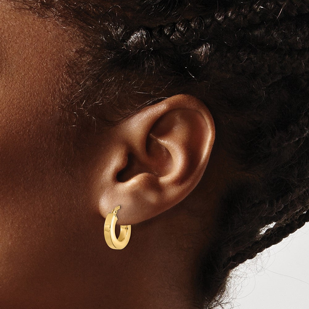 14K Yellow Gold Polished 3mm Square Tube Hoop Earrings