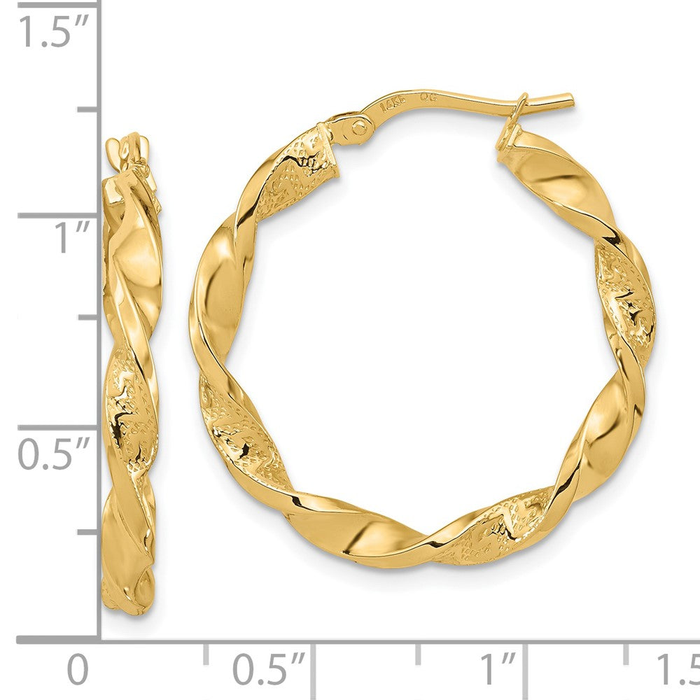 14K Yellow Gold Polished And Textured Twisted Hoop Earrings