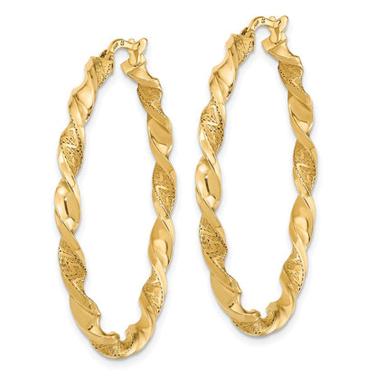 14K Yellow Gold Polished And Textured Twisted Hoop Earrings