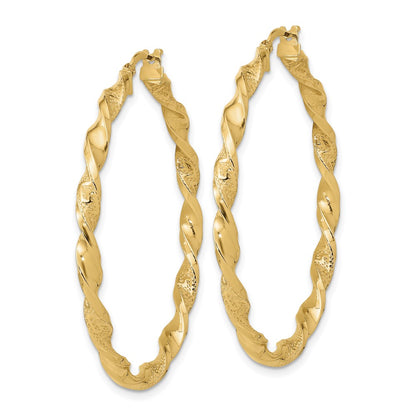14K Yellow Gold Polished And Textured Twisted Hoop Earrings