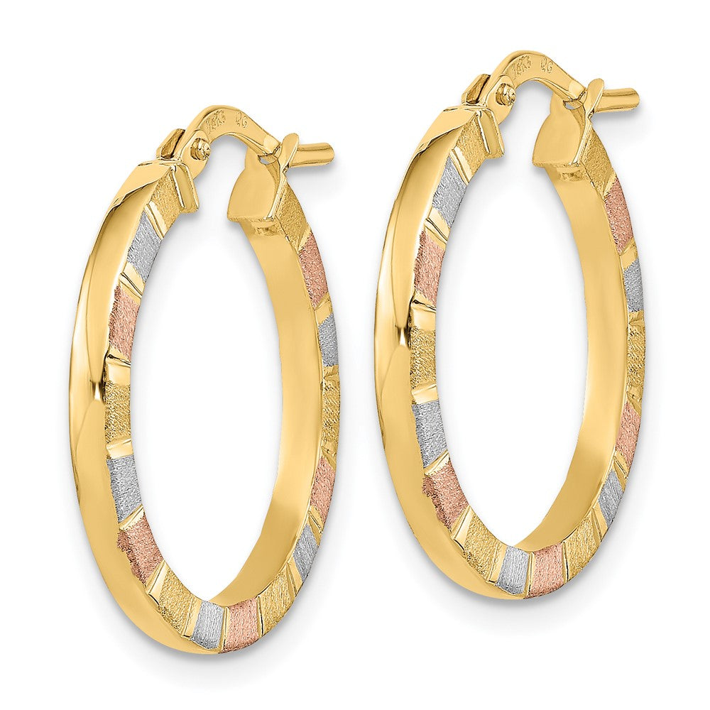 14K Yellow & Rhodium W/White Rose Polished Satin Hoop Earrings
