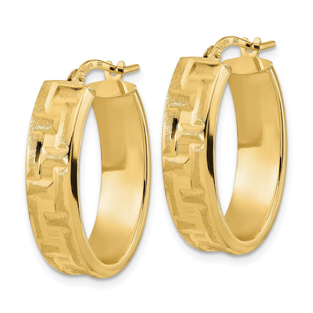14K Yellow Gold Polished Textured Oval Hoop Earrings