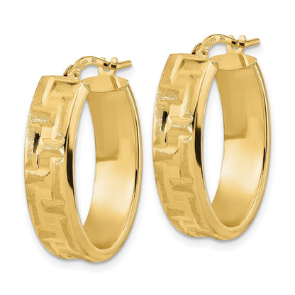 14K Yellow Gold Polished Textured Oval Hoop Earrings