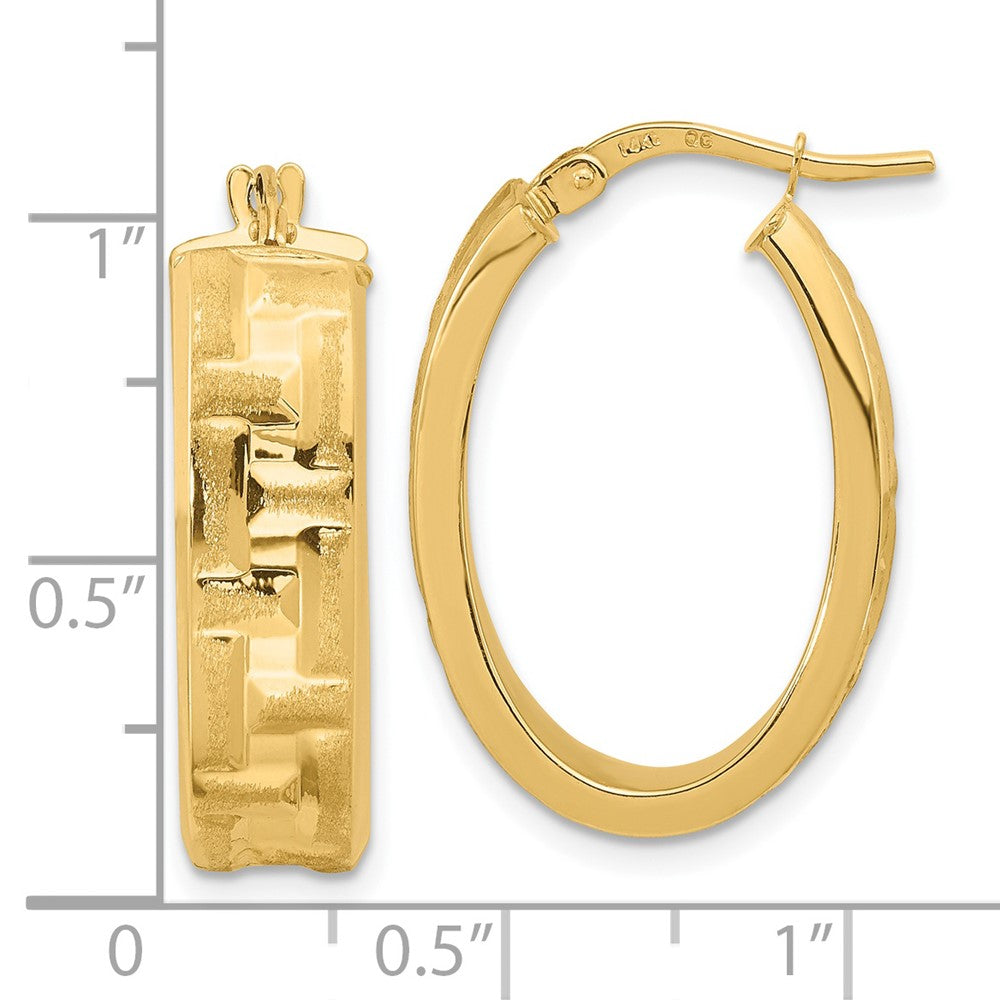 14K Yellow Gold Polished Textured Oval Hoop Earrings