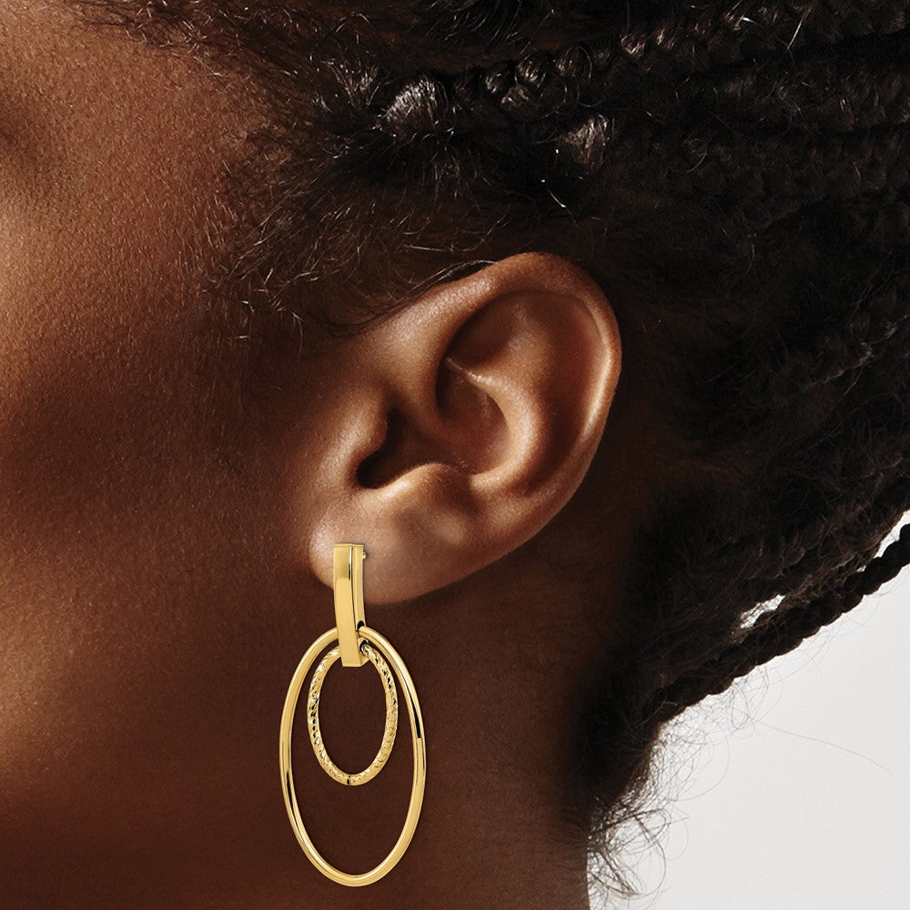 14K Yellow Gold Polished Diamond Cut Post Dangle Earrings