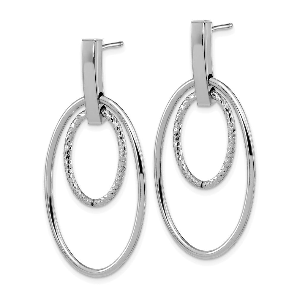 14K White Gold Polished Diamond Cut Post Dangle Earrings