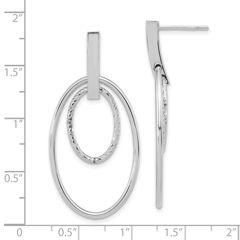 14K White Gold Polished Diamond Cut Post Dangle Earrings