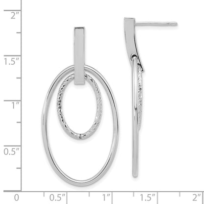 14K White Gold Polished Diamond Cut Post Dangle Earrings