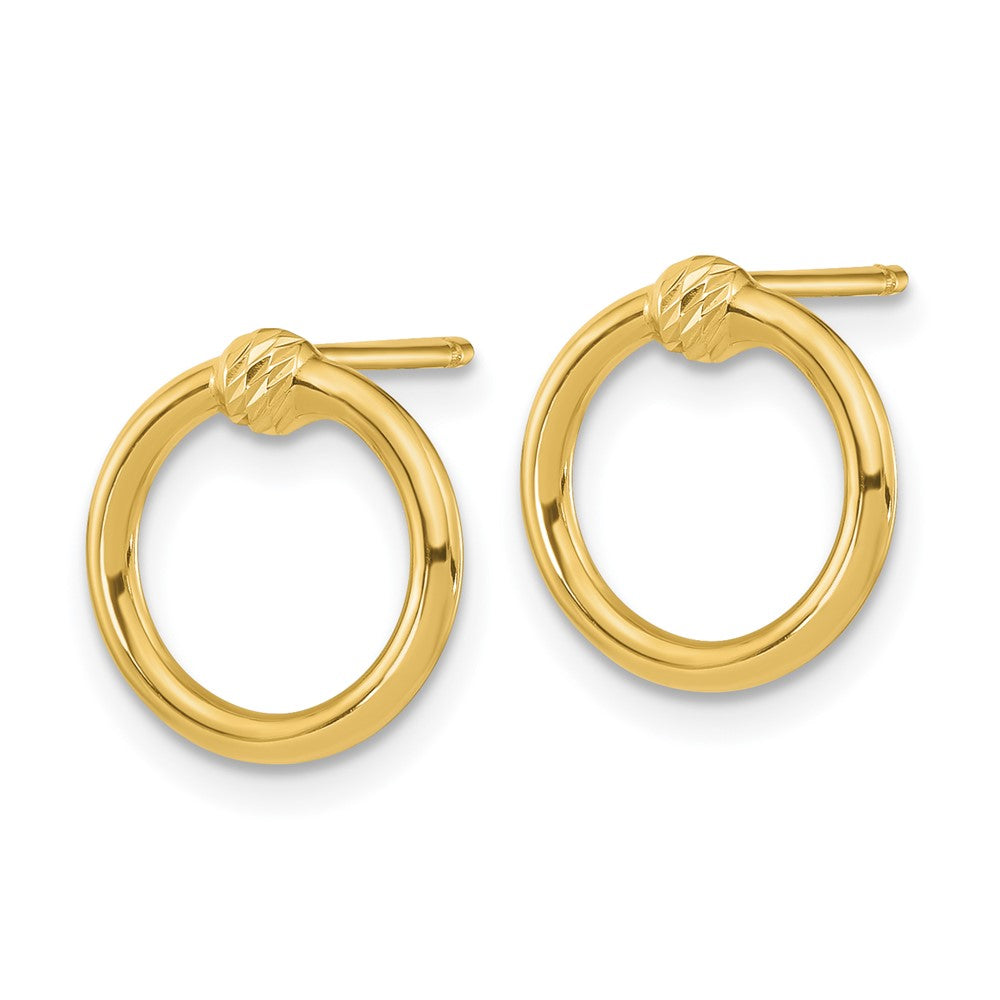 14K Yellow Gold Polished & D/C Circle Post Earrings