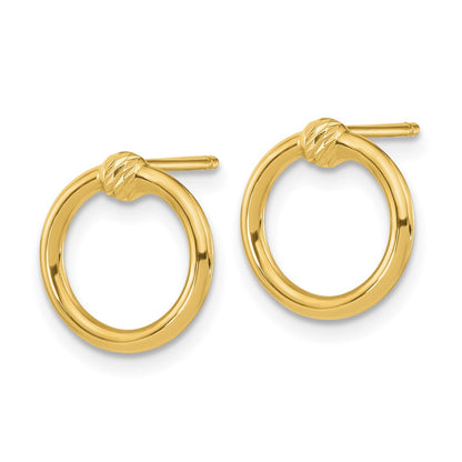 14K Yellow Gold Polished & D/C Circle Post Earrings