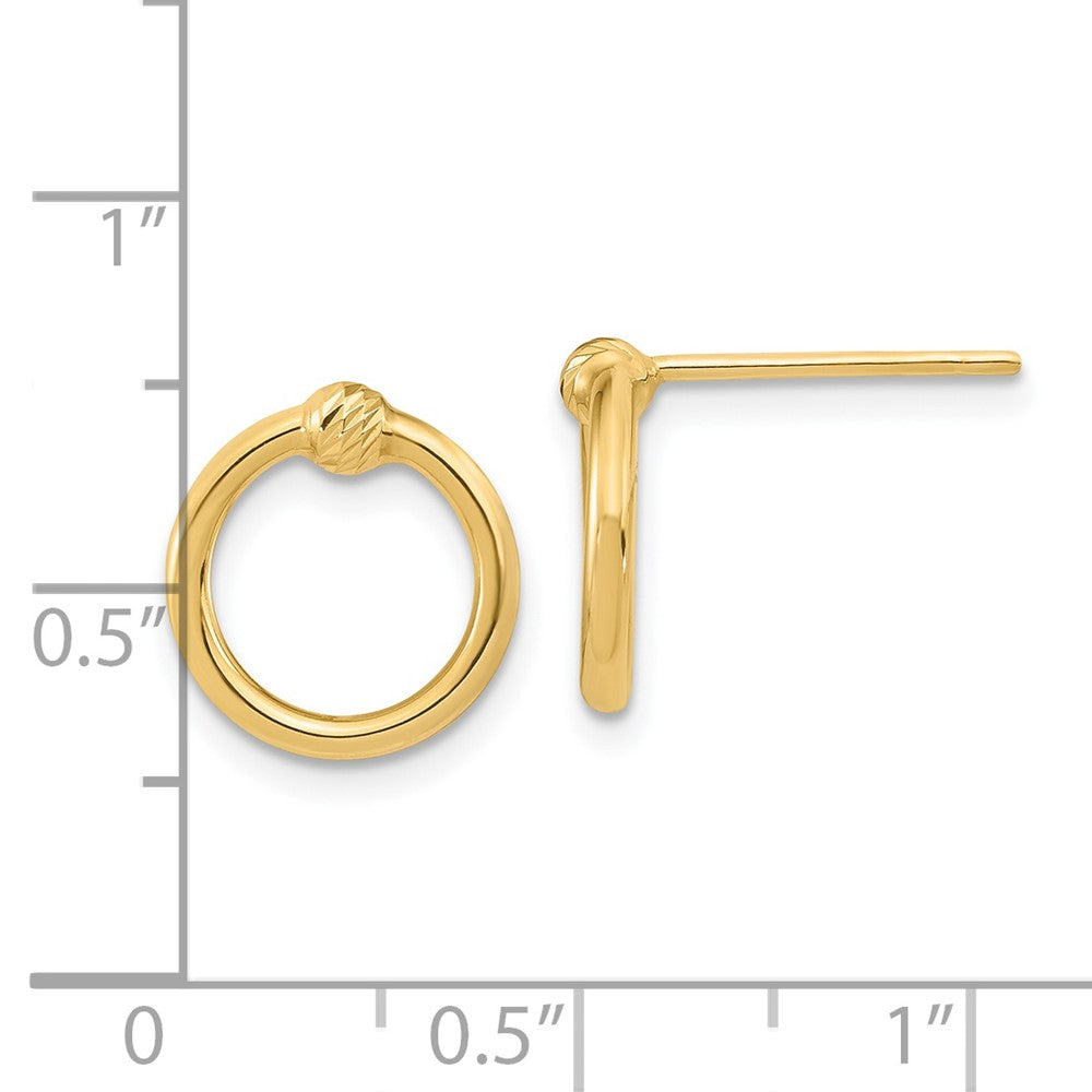 14K Yellow Gold Polished & D/C Circle Post Earrings