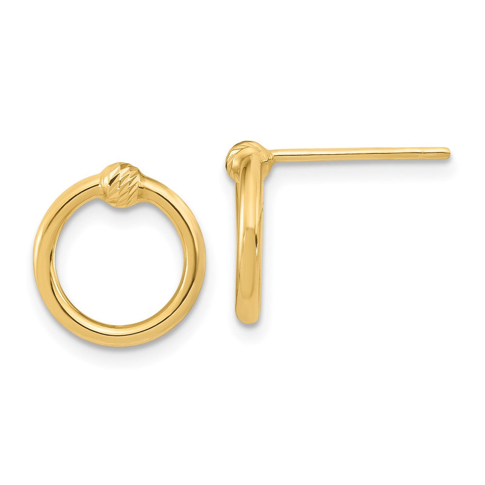 14K Yellow Gold Polished & D/C Circle Post Earrings