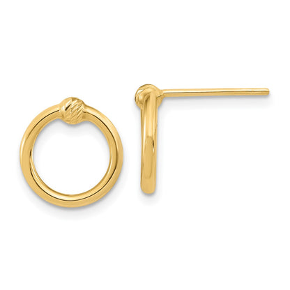 14K Yellow Gold Polished & D/C Circle Post Earrings
