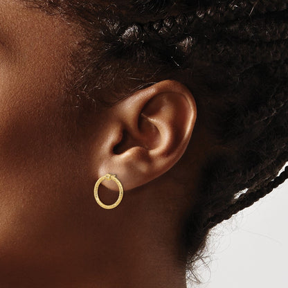 14K Yellow Gold Polished & D/C Twisted Circle Post Earrings