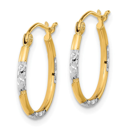 14K Yellow & Rhodium W/ White Diamond Cut Hoop Earrings