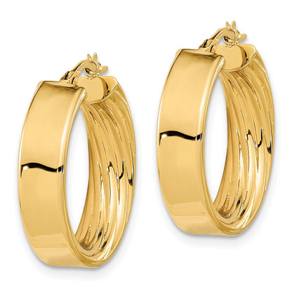 14K Yellow Gold Polished And Textured Inside Hoop Earrings