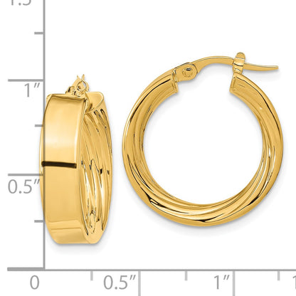 14K Yellow Gold Polished And Textured Inside Hoop Earrings