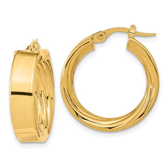 14K Yellow Gold Polished And Textured Inside Hoop Earrings
