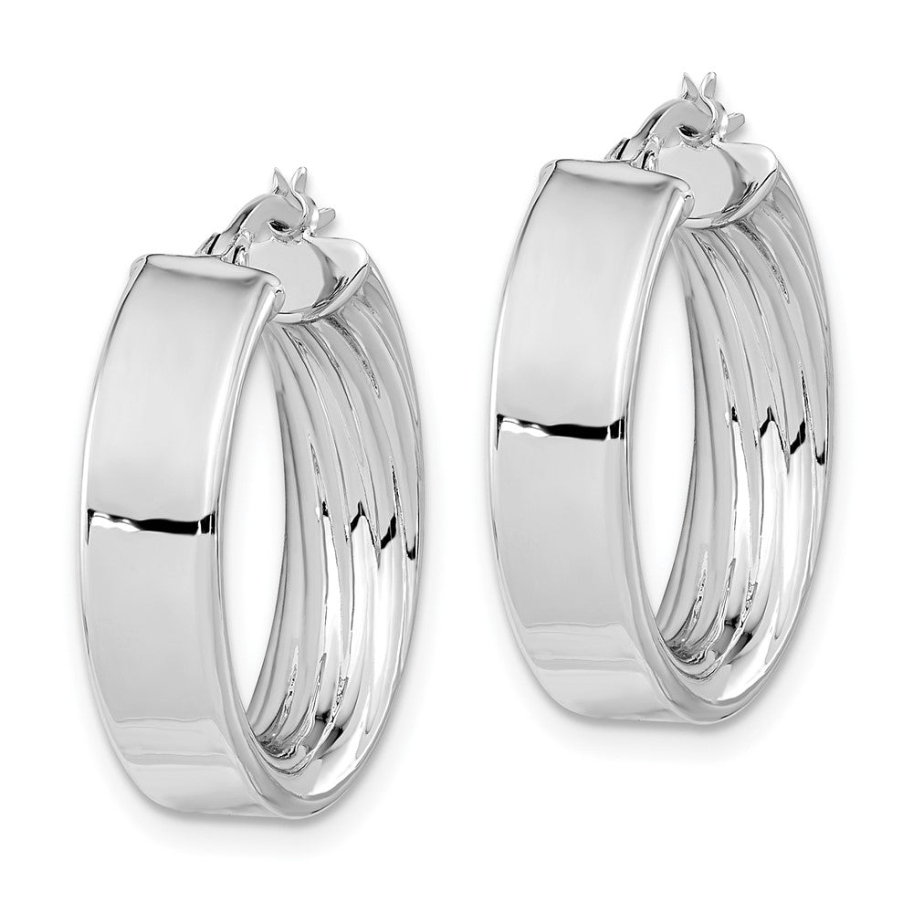 14K White Gold Polished And Textured Inside Hoop Earrings