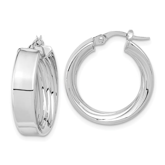 14K White Gold Polished And Textured Inside Hoop Earrings