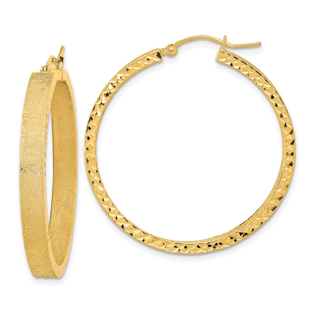 14K Yellow Gold Satin And Diamond-Cut Hoop Earrings