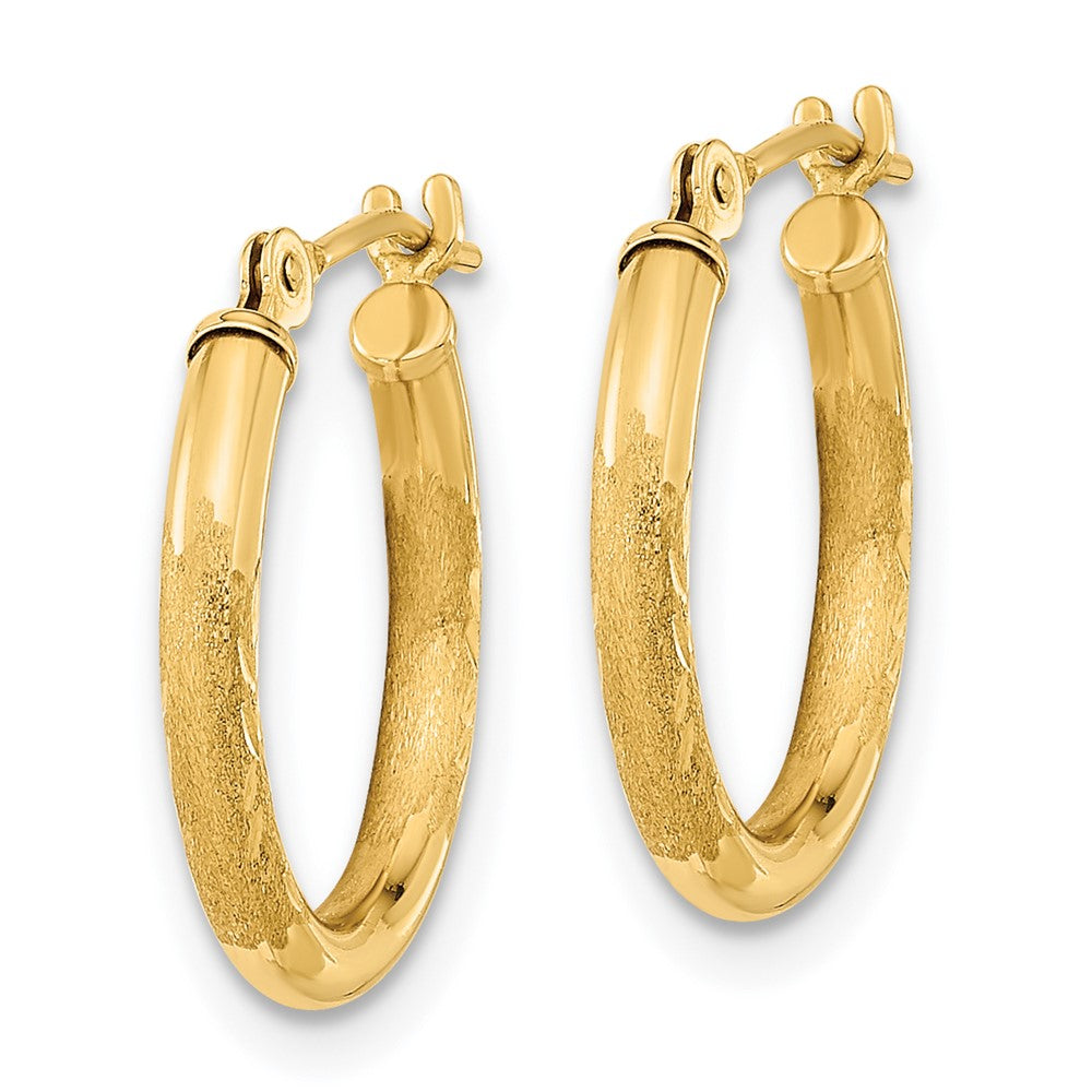 14K Yellow Gold Polished And Satin Diamond-Cut Hoop Earrings