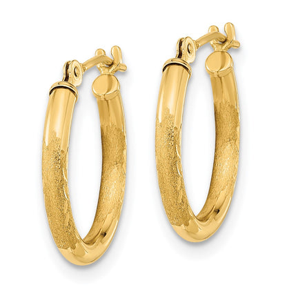 14K Yellow Gold Polished And Satin Diamond-Cut Hoop Earrings