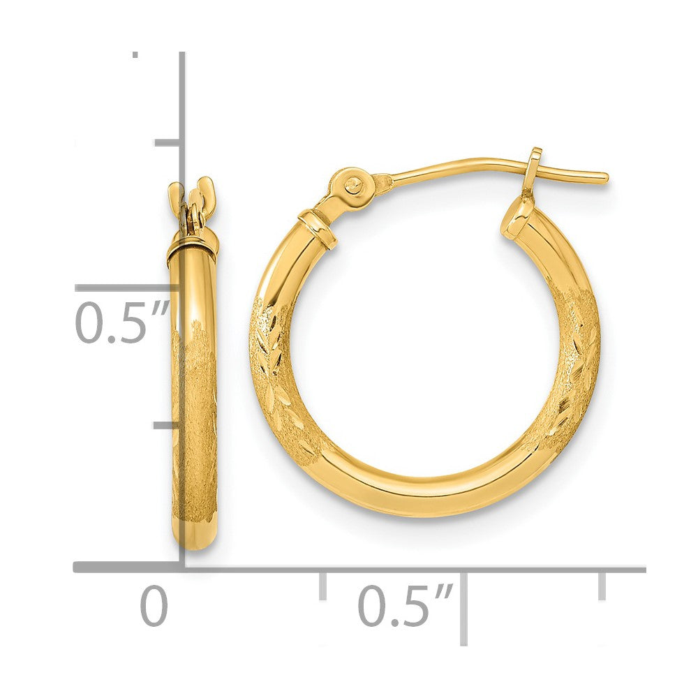 14K Yellow Gold Polished And Satin Diamond-Cut Hoop Earrings
