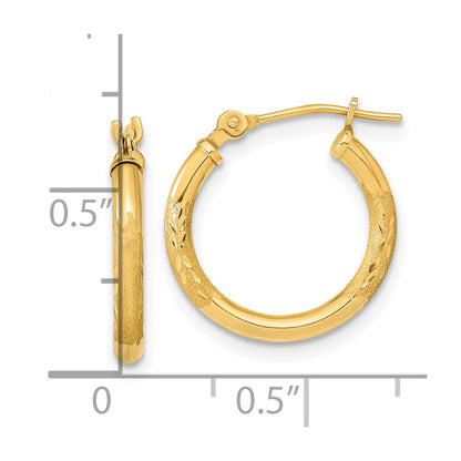 14K Yellow Gold Polished And Satin Diamond-Cut Hoop Earrings