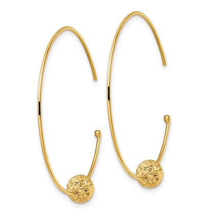 14K Yellow Gold Wire Hoops Diamond-Cut Bead Earrings